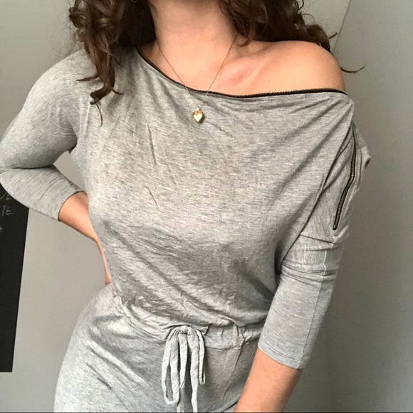 SOLDGrey off the shoulder jumpsuit - Picture 4 of 4